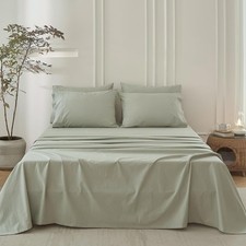6PS Sage Green Queen Size Bedding Sets Linen Like Cotton Bed Set Oeko-TEX Sta...