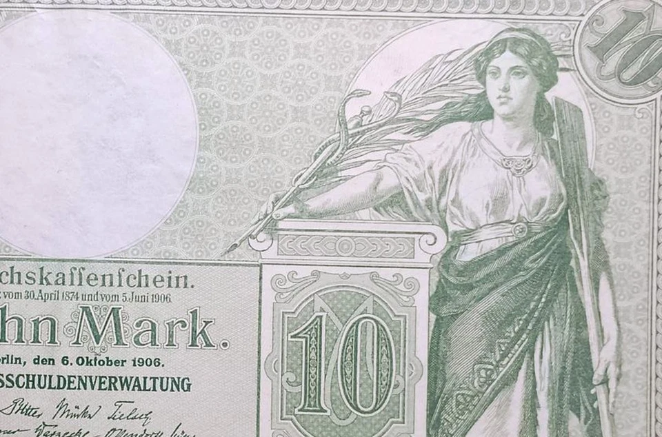 1906 Deutschland 10 Mark Reichskassenschein Kaiserreich Berlin Allegorie Origina - Image 4 of 4