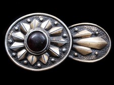 RJ11114 VINTAGE 1970s  ORNAMENTAL W/ RED STONE  TWO PIECE FASHION BELT BUCKLE