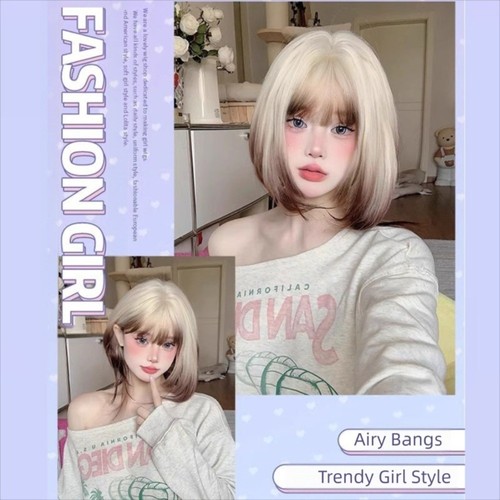 Cosplay Blonde Ombre Brown Wig Harajuku Jellyfish Head Hime Cut Wig Girl - Picture 5 of 12