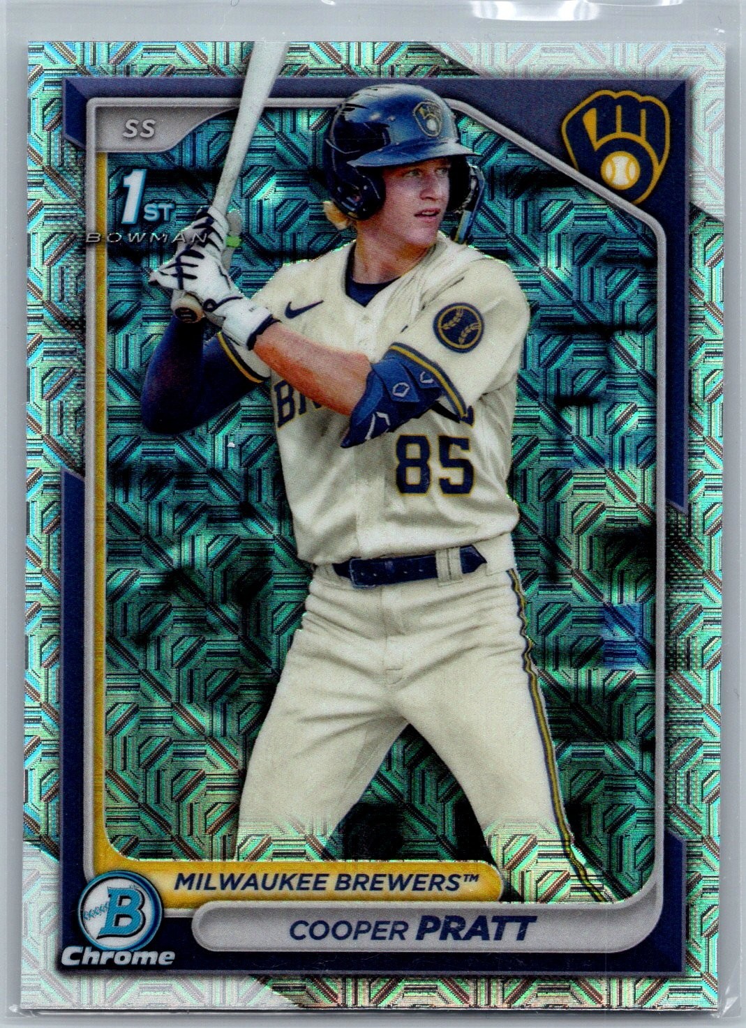 Cooper Pratt 2024 Bowman Chrome Mojo Refractor BCP-137 Brewers 1st Bowman RC