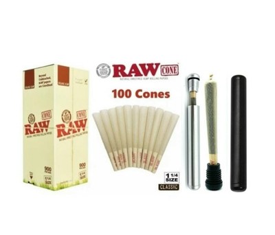 RAW ORGANIC 1 1/4 SIZE pre rolled cone AUTHENTIC+aluminum Sealed 120mm Cone Tube