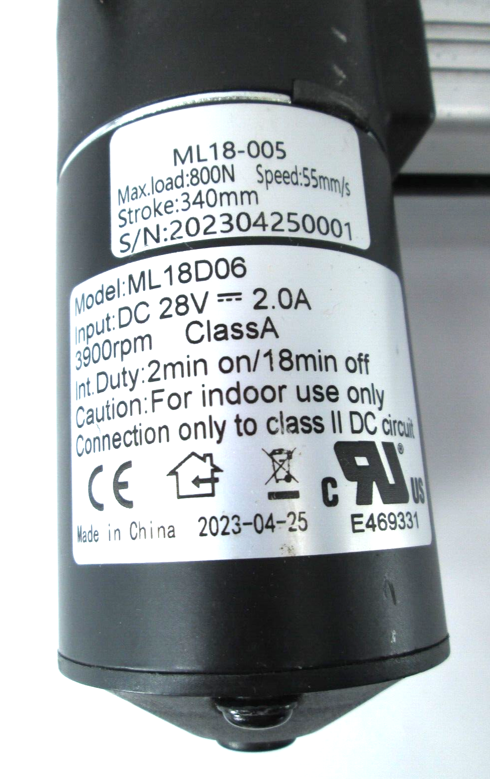 Mulin Electric Motor Actuator ML18005 Catnapper Power Recliner