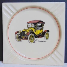 Vintage Ceramic Chevrolet Ashtray - 1913 Chevrolet Car Image In Nice Condition