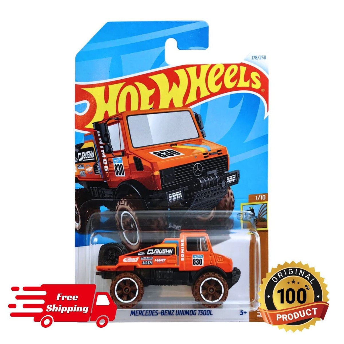 NEW Hot Wheels Dirt 1/10 Orange Mercedes-Benz Unimog 1300L 178/250