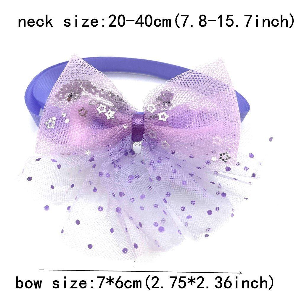 100pcs Cute Dog Cat Bowties Shiny Lace Necktie Collar Pet Grooming