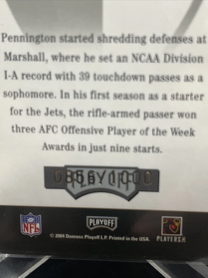 2004 Playoff Honors Accolades Chad Pennington Serial# /1000 Surface Dmg Look**   - Image 3 of 3