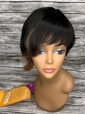 Joann 1B/Brown Short 100% Human Hair Wig Adjustable Black  display picture 3