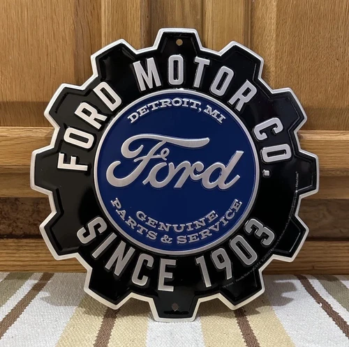 Ford Motor Co Sign Gear Garage Shop Gas Oil Auto Parts Bar Vintage Style Decor
