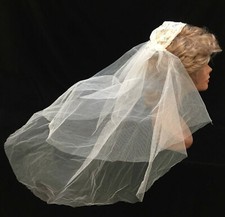 Wedding Veil Vintage Lace Cap Hair Piece Head Gossamer Mesh Net Gathered