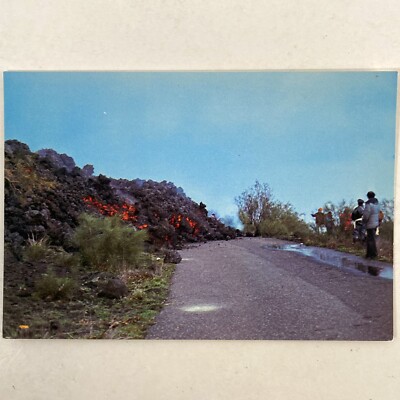 Etna Volcano Eruption Lava Fire Blocking Road Sicily Italy Vintage 1984 Postcard