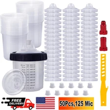 50 Pack Disposable Paint Spray Gun Cup Liners & Lid System Kit 20oz 600ML Cups