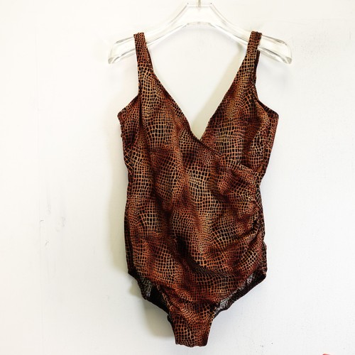 Maillot de bain vintage femme une pièce marron rembourré surplis pelle dos crocodile M