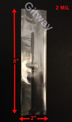 2'' x 8''  Clear Plastic Poly LDPE Bags Lay Open Top Flat 2x8'' 2 MiL 100 500 1000