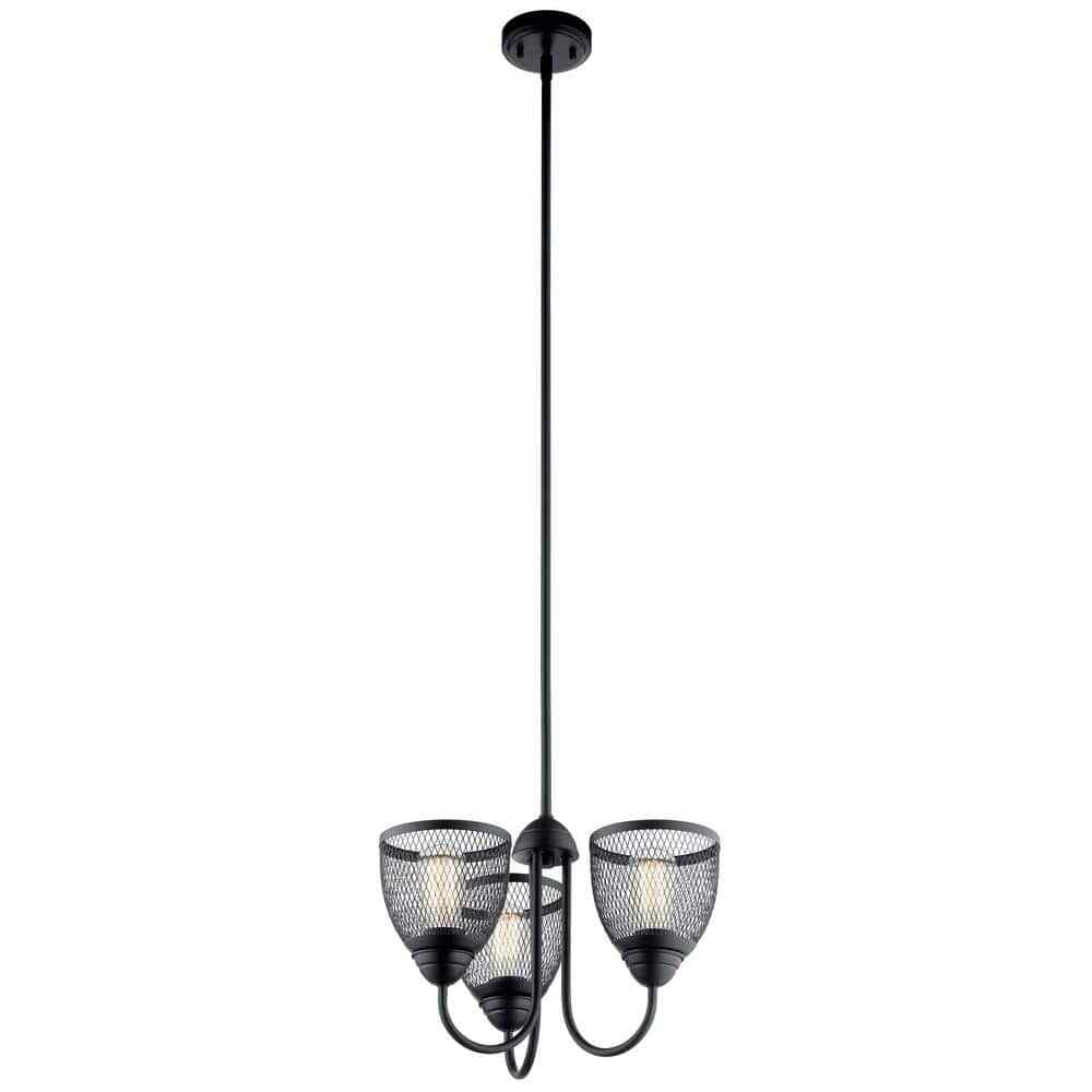 KICHLER Voclain 3-Light Black Vintage Shaded Circle Chandelier for Dining Room