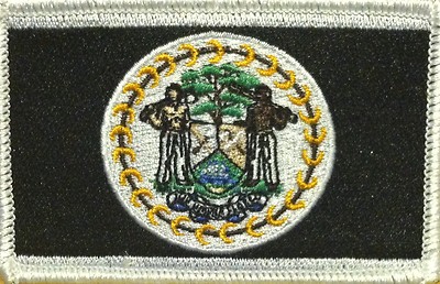 BELIZE Flag Patch With Hook & Loop Fastener B & W Version. White Border #5