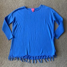 Girls Lilly Pulitzer Sweater Size XL 12-14 Blue Fringe