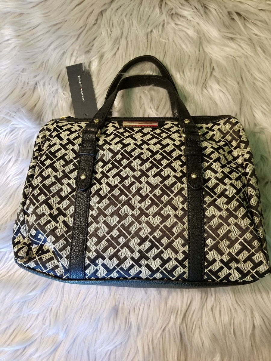 Tommy Hilfiger Satchel Medium Handbag Purse Tote Black Tan