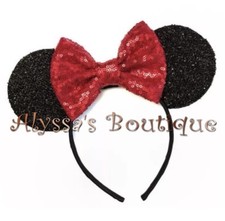 Minnie Mouse Ears Headband Shiny Black Red Bow Birthday Party Favors Cute New