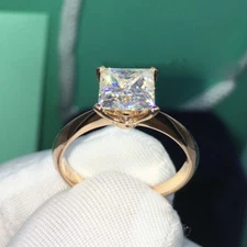 2.10CT Princess Cut Moissanite Solitaire Engagement Ring In 10K Solid Rose Gold
