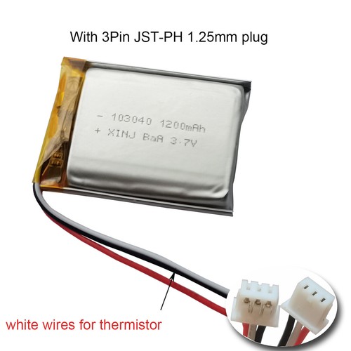 3.7V 1200mAh 4.44Wh Li-Polymer Li Battery 103040 JST 3Pin 3 Wires Thermistor NTC - Picture 10 of 16
