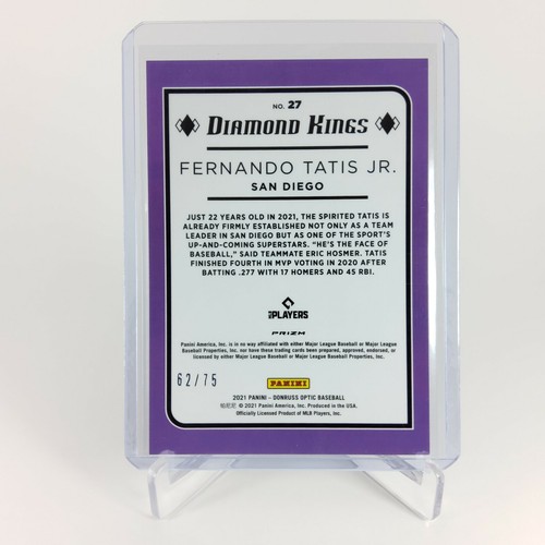 Donruss Optic 2021 azul paralelo DK Fernando Tatis Jr. #27 SN 62/75 Plus base DK - Imagen 4 de 6