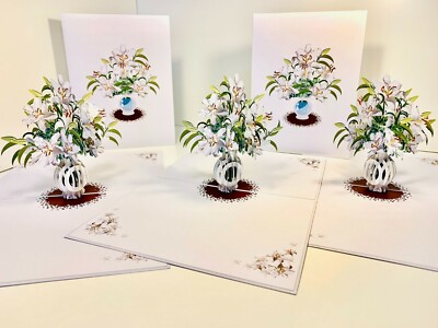 Elegant White Lilies Bouquet in Vase Pop Up Greeting Card Mothers Day ...