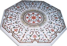 4' White Marble dining Table Top Inlay Handmade Home Decor malachite mosaic