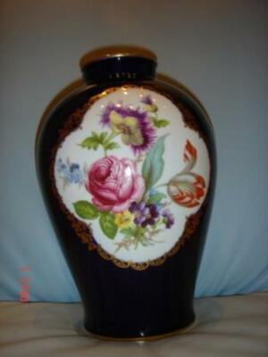 Lindner Echt Cobalt Kobalt SPC Blumen Germany Bavaria 23cm Porzellan