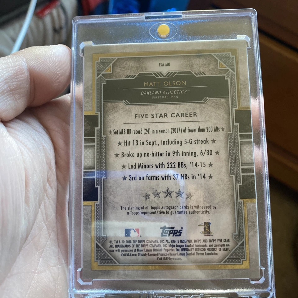 2018 Topps Five Star - #FSA-MO Matt Olson (AU) - Image 2 of 2