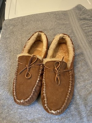 L.L. Bean Suede Fleece Lined Moccasin Slippers, 14 LL Bean Mens 14 W Slippers Wicked Good Brown Suede Moccasin  main image 3