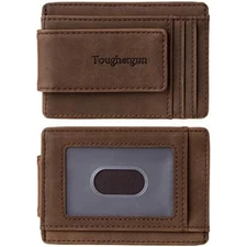 Money Clip RFID Front Pocket Wallet Men Leather Slim Minimalist Wallet