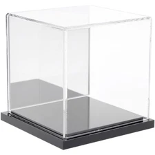 Plymor Clear Acrylic Display Case with Black Base (Mirror Back), 4" x 4" x 4"