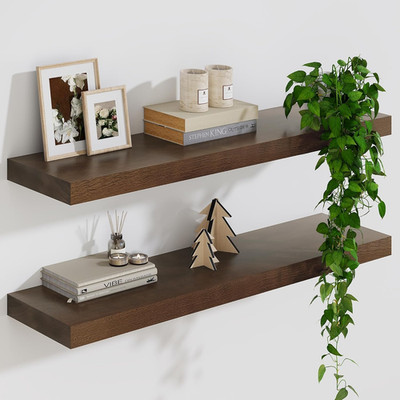 Walnut Solid Wood Floating Shelves, Set of 2, 24 x9  for Home Decor