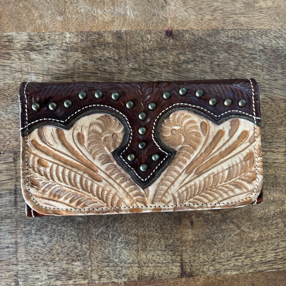 Cartera francesa vintage de cuero American West Tooled Foto 3 de 4