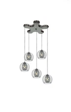 New 14”w x 4”, 52076-CH/CLR Aeria-5 Light Glob Ceiling Pendant Adjustable Height