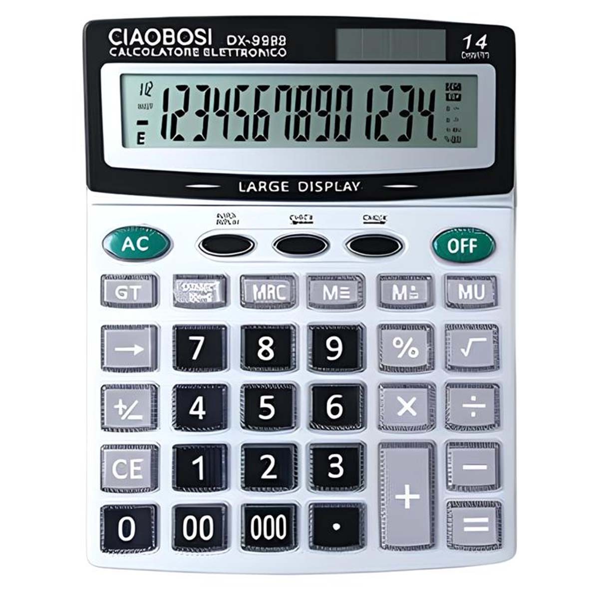 Calculatrice 14 chiffres Avizar avec grand écran et touches silencieuses