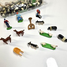 Vtg Miniature Farm Figures Lot 12 pcs Farmers Cows Chickens Pigs Horses 1 Mini