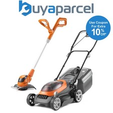 Flymo 36V UltraStore 340R Cordless Lawnmower 34cm Twin 18v & Grass Trimmer Bare