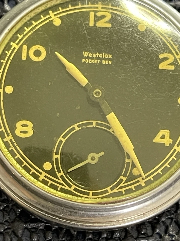 Vintage Westclox Pocket Ben Black Dial Pocket Watch w/ Chain Works - Image 3 of 4