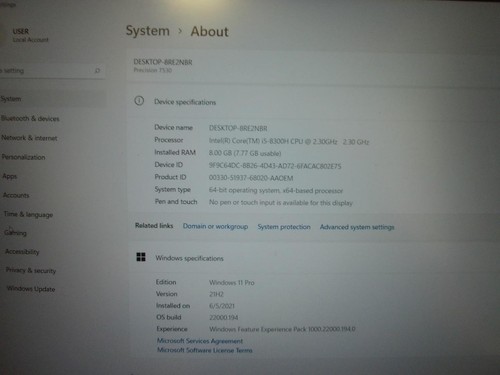 Dell Precision 7530 15.6" Core i5-8300H 2.30GHz 8GB 256GB SSD W11 Laptop (A8168) - Picture 2 of 9