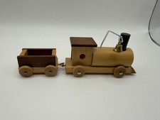 Vintage Wooden Toy Train Engine  Car Set Made in Taiwan Classic Wood Toy