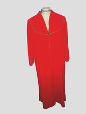 Vtg Vanity Fair Red Velour Zip Front Robe Quilted Bodice Petite Large