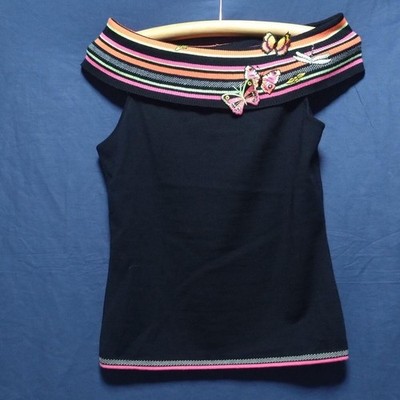 ESCADA Off-Shoulder Sleeveless Top with Butterfly Embroidery Size 34 Beaded JPN