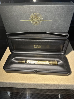 #ad Parker Duofold International Pearl amp; Black Ballpoint Pen With Gold Trim W BOX $239.00