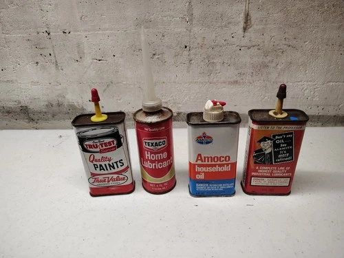 Vintage Oiler Lot Of 4 Texaco Amoco Alemite Tru Test 4 Oz.