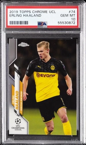 2019 TOPPS CHROME CHAMPIONS LEAGUE #74 ERLING HAALAND ROOKIE RC PSA 10