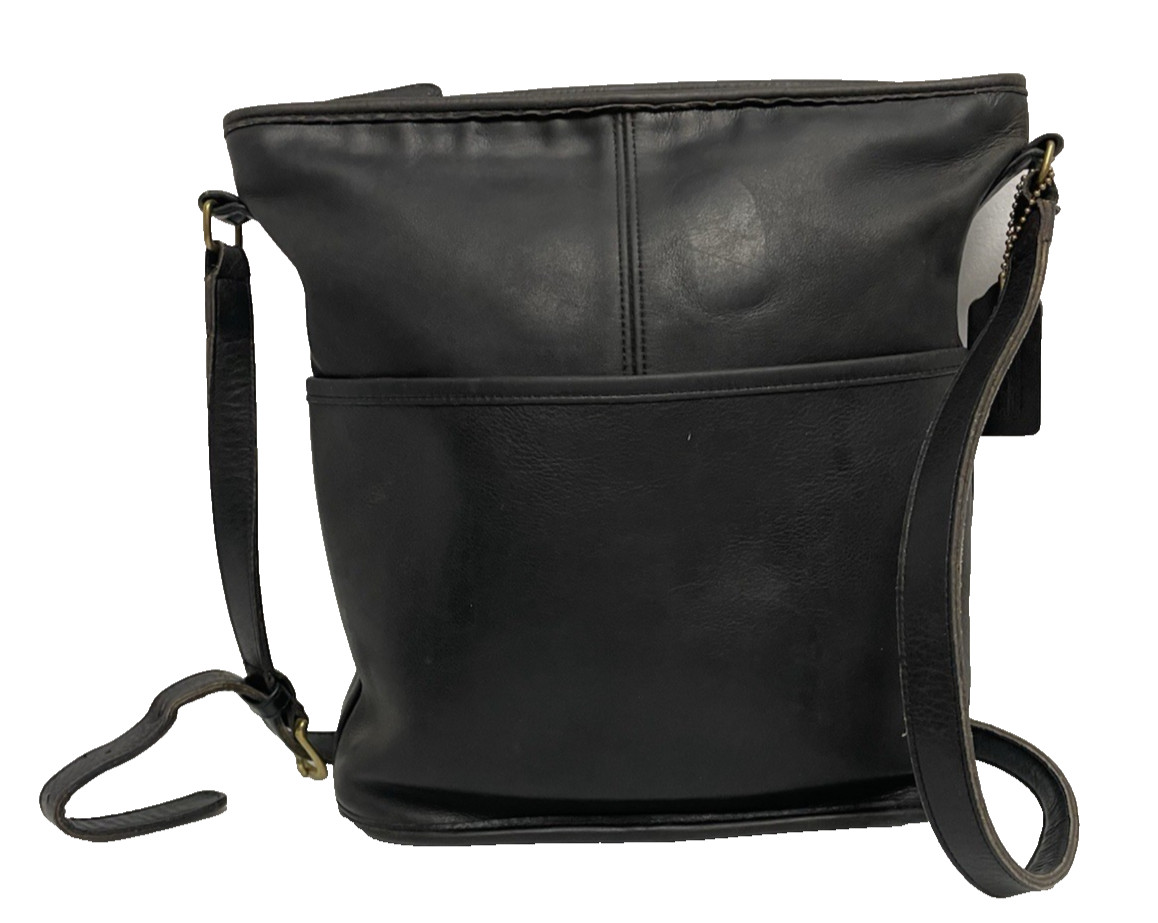 Vintage Coach Legacy Slim Duffle Shoulder Bag Black Leather Purse Bucket