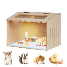 Wooden Chicken Brooder Box Kit with Heating Lamp, Thermometer, Food Water F