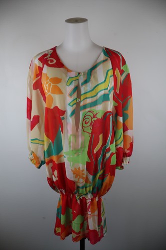 Byblos, BYBLOS Women Casual Vintage Dress, Logo Geometric Pleated Blouse L